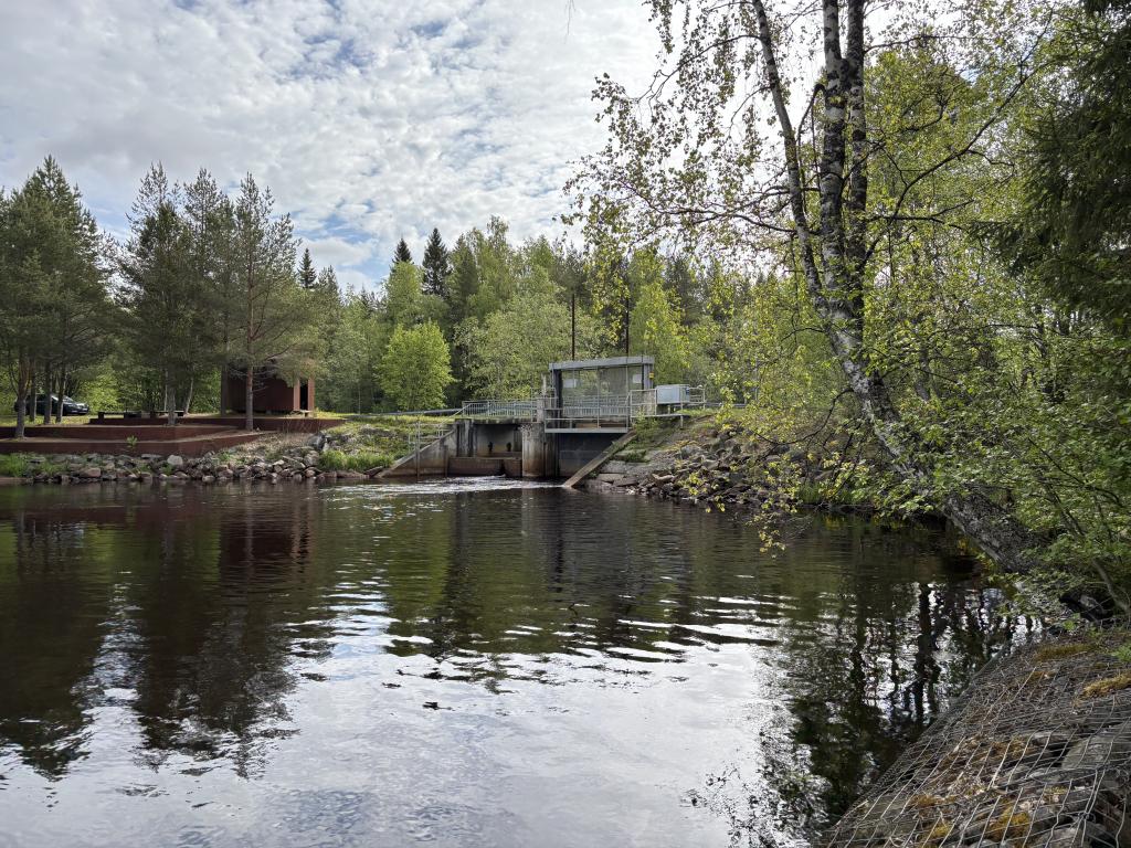 Piehinginjoen pato alajuoksulta päin kuvattuna.