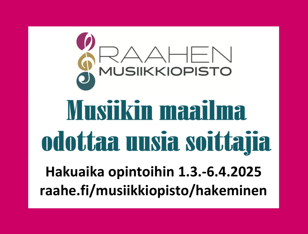 Ilmoitus musiikkiopistoon hakemisesta ajalla 1.3.-6.4.2025.