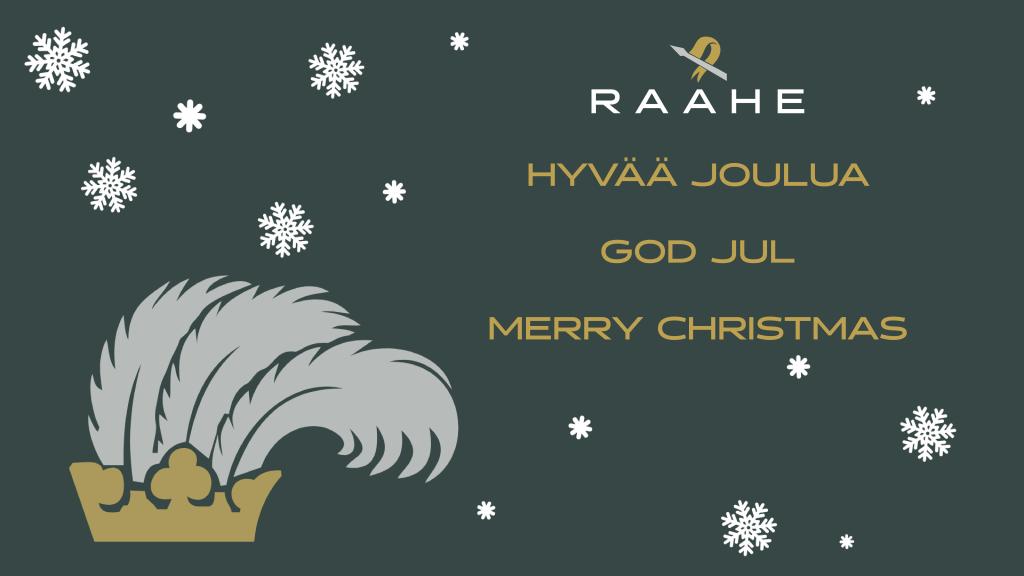 Graafinen kuva, jossa toivotetaan hyvää joulua suomeksi ruotsiksi ja englanniksi