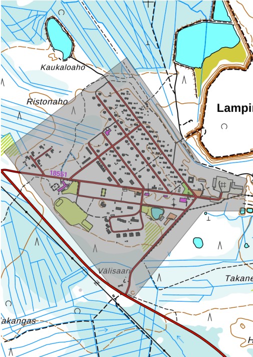 Talousvesi on keitettävä karttakuvassa näkyvällä Lampinsaaren alueella