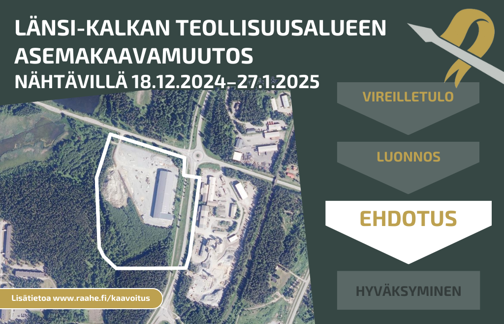 Länsi-Kalkan teollisuusalueen asemakaavan ehdotusvaiheen nähtävilläolo -mainoskuva.