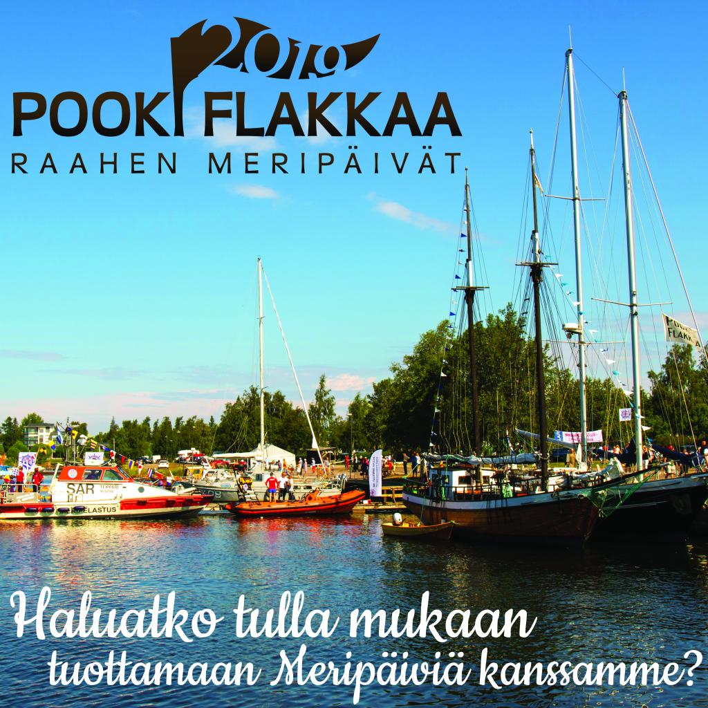 Pooki Flakkaa - Raahen Meripäivät -tapahtuman yhteistyökutsu. Kuvassa tapahtuma-aluetta kesäisenä heinäkuun päivänä.