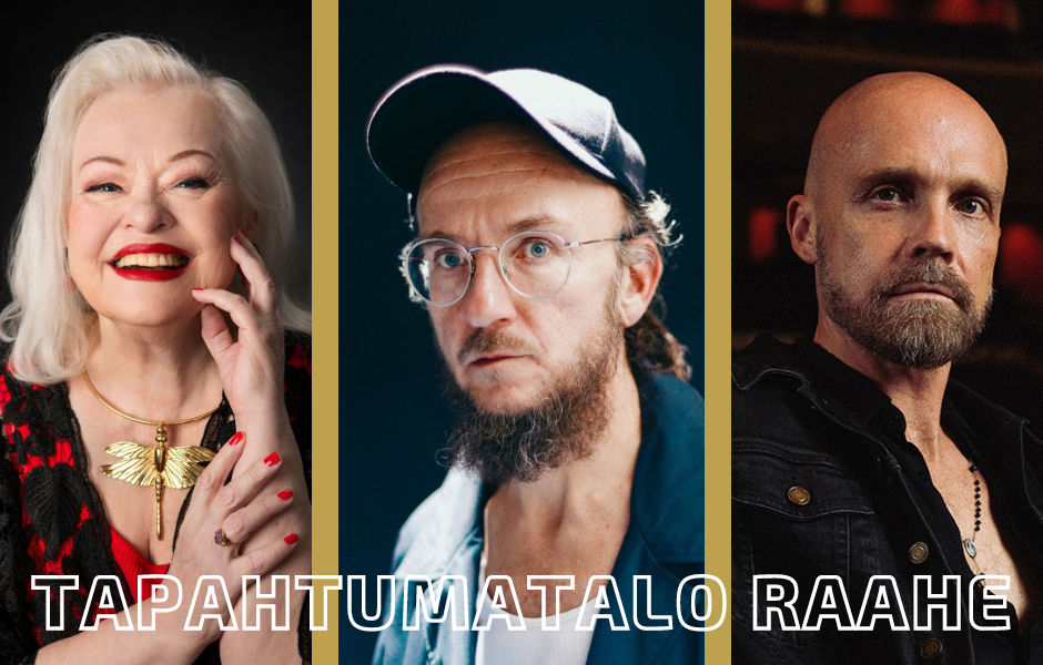 Tapahtumatalo Raahen ohjelmistoa. Kuvassa Anneli Saaristo, Samuli Putro sekä Juha Tapio.