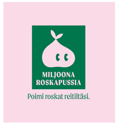Kampanjan logo on kuva roskapussista.