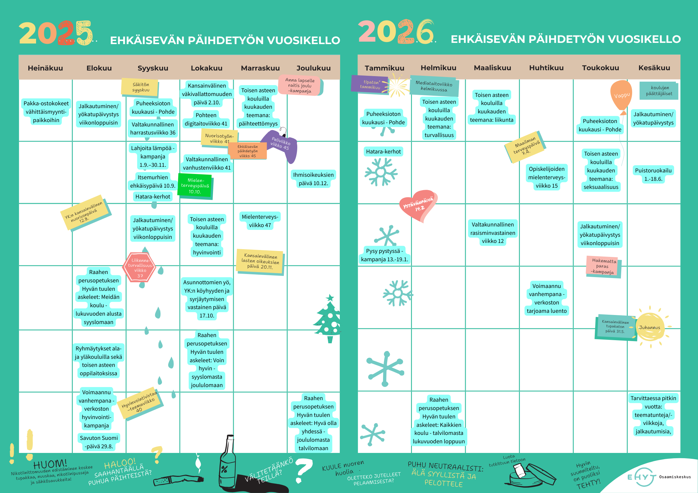 EPT-vuosikello 2025-2026 Raahe, Ehyt ry:n pohja.