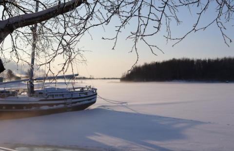 Talvinen merimaisema.