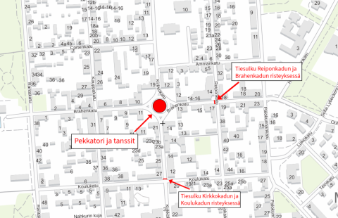 Kirkkokatu ja Brahenkatu suljetaan lauantaina 27.6.2026 klo 19:30 - 24:00 Pekkatorilla järjestettävien Pekkatanssien vuoksi.