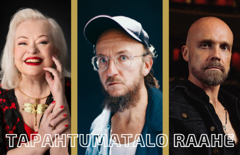 Tapahtumatalo Raahen ohjelmistoa. Kuvassa Anneli Saaristo, Samuli Putro sekä Juha Tapio.