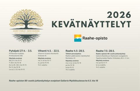 Raahe-opiston 2026 kevätnäyttelyiden aikataulut