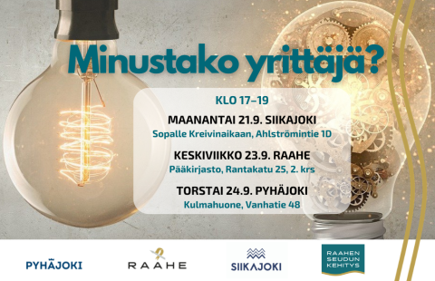Tilaisuuden nimi, päivämäärät, kuntien logot ja taustalla kaksi sytytettyä lamppua.