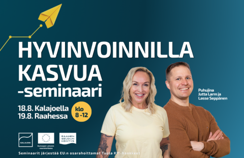 Tilaisuuden nimi, ajankohta, puhujien valokuvat ja järjestäjien logot.