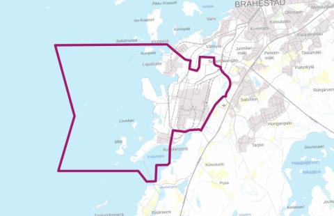 Taustakartalla esitettynä osayleiskaavanrajaus.