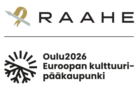Raahen logo ja Oulu2026 Euroopan kulttuuripääkaupungin logo yhdistettynä yhteen kuvaan.